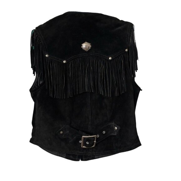 Harley-Davidson Black Suede Fringe Leather Vest, Sz Small, Biker Retro Rider - Picture 2 of 5